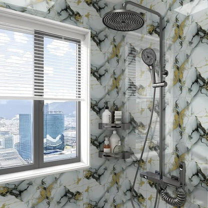 Peel and Stick Tile Shower Waterproof Marble Tiles Wall Panels, 11.8"x11.8" Self-Adhesive Backsplash Tile, 20 Pack - color: Gold with Gray, size: 20 Pack