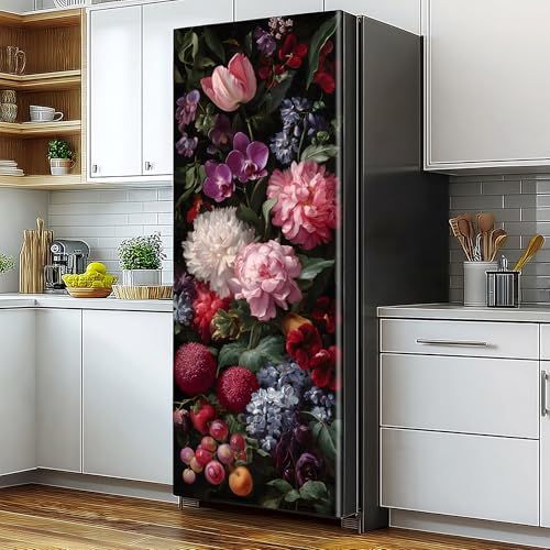 BVBOX Self-Adhesive Vinyl Refrigerator Stickers - Berry Floral Bouquet Peel and Stick Removable Wallpaper for Door Wall Furniture Wrinkle-Resistant Waterproof No Residue DIY Home Decor - color: Berry Floral Bouquet