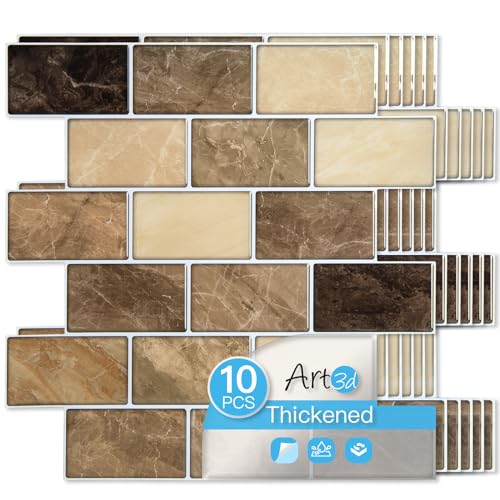 Art3d 10-Pack Subway Peel and Stick Backsplash, Yellow Jasper, 12 x 12 Inch - color: Yellow Jasper