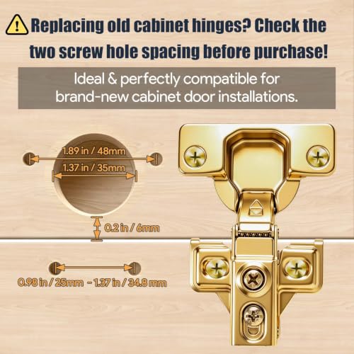 Mousike 10 Pack (5 Pair) Soft Close Cabinet Hinges, 1/2 Overlay Soft Close Hinges for Kitchen Cabinet, Stainless Steel, Built-in Damper, 100 Degree Opening Angle, 6 Way Adjustment (Gold) - color: Gold, size: 10 Pack