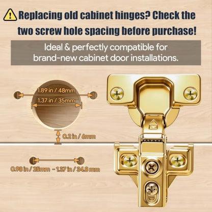 Mousike 10 Pack (5 Pair) Soft Close Cabinet Hinges, 1/2 Overlay Soft Close Hinges for Kitchen Cabinet, Stainless Steel, Built-in Damper, 100 Degree Opening Angle, 6 Way Adjustment (Gold) - color: Gold, size: 10 Pack
