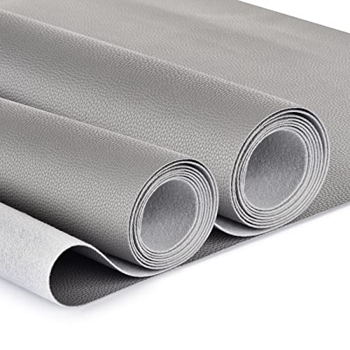 Faux Leather 2 Yards 58" x 72", 1.25 mm Thick Upholstery Leather PU Fabric Synthetic Leather Material Vinyl Leather Sheets for Upholstery Crafts, DIY Sewing, Sofa, Handbag (Light Gray_Litchee Pattern) - color: Light Gray_litchee Pattern_2 Yards