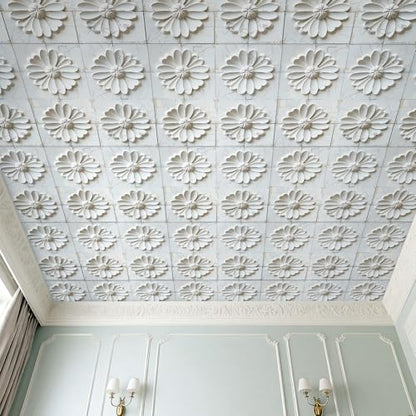 Livelynine 3D White Floral Peel and Stick Wallpaper for Kitchen Backsplash Wallpaper Self Adhesive Bathroom Wall Tile Contact Paper Waterproof Removable Ceiling DIY Accent Covering Panels 17.5x78.8 - size: 17.5" x 78.8"
