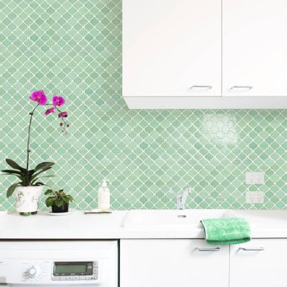 STICKGOO Arabesque Peel and Stick Backsplash Tile for Kitchen, Matcha Green - color: Matcha Green