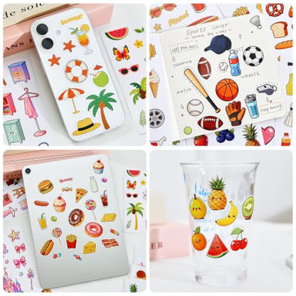 Cute Sticker Book,Set of 2 Sticker Books, Kawaii Aesthetic Stickers with Flowers,Donuts,Cats,Balloons,Y2K,Plants and Sweet Desserts,Scrapbooking Stickers for Journals,Water Bottles,Notebooks