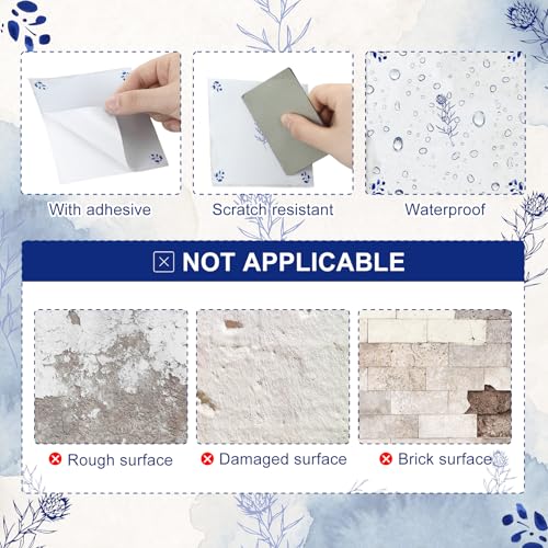 Faccito 24 Pcs Delft Classic Blue White Flower 4x4 Inch Tile Stickers - style: Delft Flower
