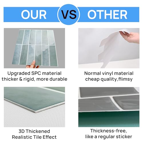 Peel and Stick Tile，New Upgrade Thicker Design Self Adhesive 12" x 12" Large Premium Peel and Stick Backsplash for Kitchen (Sage). - color: Sage
