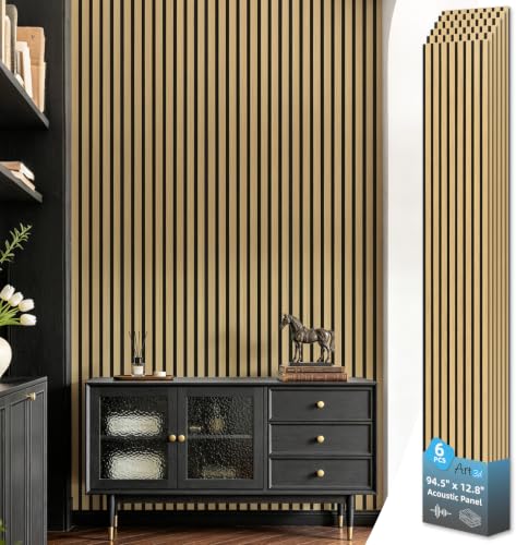 Art3d 94 x 12.6 Inch Acoustic Wood Slat Wall Panel, 6-Piece, Natural Oak - color: Natural Oak, size: 94 x 12.6 Inch