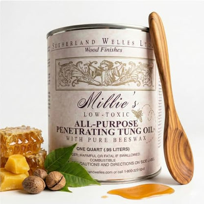 Millie's Tung Oil Cutting Board Oil with Beeswax - Food Safe Wood Oil Finish - Butcher Block Oil - 32 OZ Made in USA