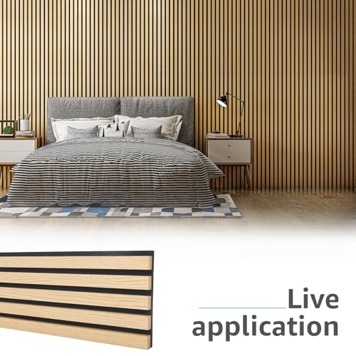 Art3d 6-Pack 3D Textured Soundproof Wood Slat Wall Panel, 94.5" x 7.9", Oak - color: Oak, size: 6Pcs - 94.5 * 7.9 inch