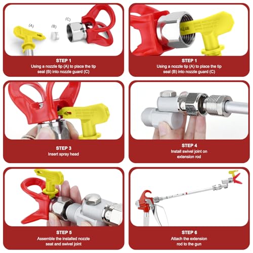 7PCS Airless Paint Sprayer Gun Set with 3600 PSI Airless Paint Sprayer Gun,1 Nozzle Guard,1 Reversible 517 Spray Tips,2 Extension Wand,1 Swivel Joint and Spraying Equipment Storage Box - style: 7PCS Airless paint spray gun set