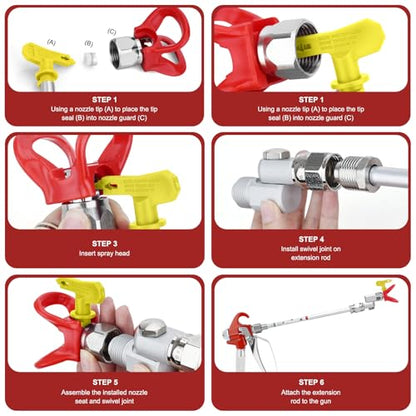 7PCS Airless Paint Sprayer Gun Set with 3600 PSI Airless Paint Sprayer Gun,1 Nozzle Guard,1 Reversible 517 Spray Tips,2 Extension Wand,1 Swivel Joint and Spraying Equipment Storage Box - style: 7PCS Airless paint spray gun set
