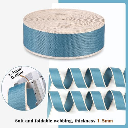 Blue Striped Polyester Webbing - 1.5 inch Heavy Duty Nylon Webbing for Crafts, Belts, Backpack Straps & More - 38mm - color: Blue-Ivory-6 Yards