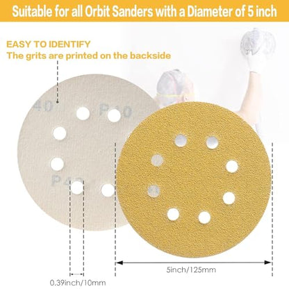 100PCS 5 Inch Sanding Discs 60 Grit Random Orbit Sander Sandpaper - style: Advanced Aluminum Oxide