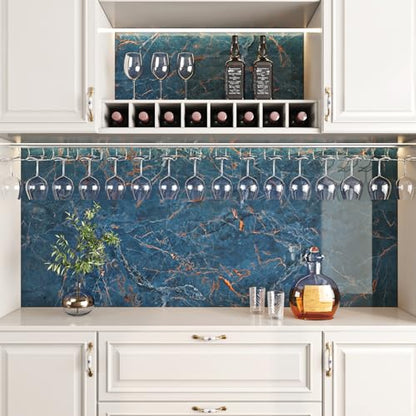 Livelynine 15.8x394 Marble Wall Paper Kitchen Countertop Peel and Stick Wallpaper Waterproof Contact Paper for Countertops Renter Friendly PVC Marble Table Top Vinyl Wrap Dark Blue Red Brown Sticker - color: Blue and Brown, size: 15.8" x 394"