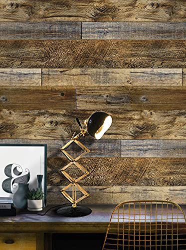 Brown Self-Adhesive Wood Contact Paper Peel and Stick Wood Wallpaper Decorative Wall Covering for Hall, Study, Bedroom, Kitchen, Removable Wall Decoration 17.5" x 236.2"