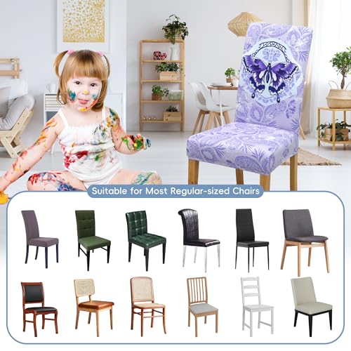 Dining Chair Covers, Jacquard Stretch Kitchen Chair Covers Set of 6 - color: Butterfly Pattern, size: 6