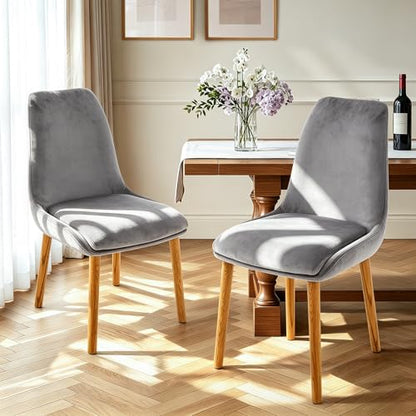 Dining Chairs Set of 2, Soft Fabric Upholstery Armless with Wood Legs Grey - color: Grey