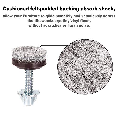 Anwenk Furniture Levelers Adjustable Furniture Feet Leveling Table Chair Levelers T-Nut Leg Levelers with High-Density Felt, 1/4-20x1" Threaded Shank T-Nuts,12 Pack - color: T-nut Brown 12p