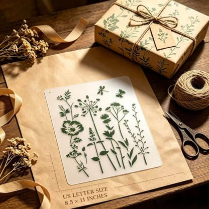 Flower Stencils for Painting Reusable Wildflower Stencil Wall Furniture DIY - size: US Letter Size (8.5" × 11")