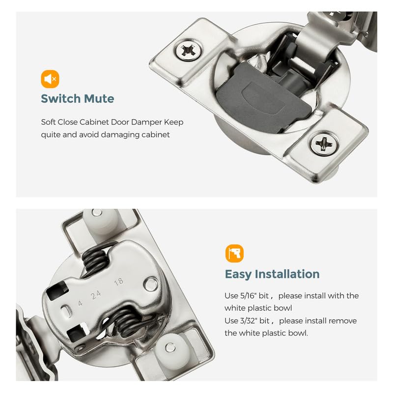HOME EDIT 5 Pair 1-3/8 Inch Overlay Soft Close Cabinet Hinges Door Hinges - size: 1-3/8 inch Overlay
