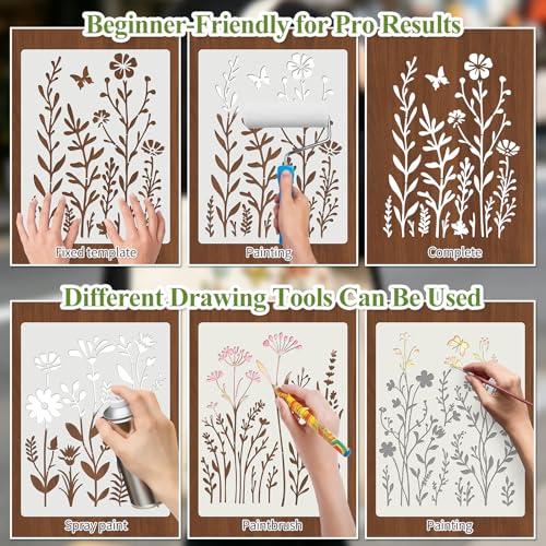 Gute 8Pcs Large Flower Stencils for Painting,Wildflower Floral Templates