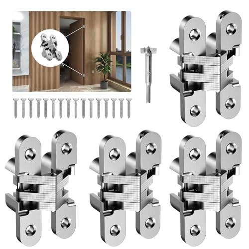 Invisible Cabinet Hinges 180° Silver, 4-Pack - color: Silver-4PCS, size: B: Door Thick(11/6"~1")