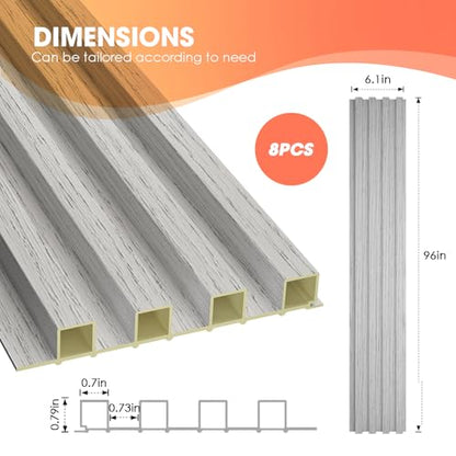 OUZUGIE WPC Acoustic Slat Wall Paneling, 8-Pack 96 x 6 Inches - color: Gray, size: (High)96“ x 6"