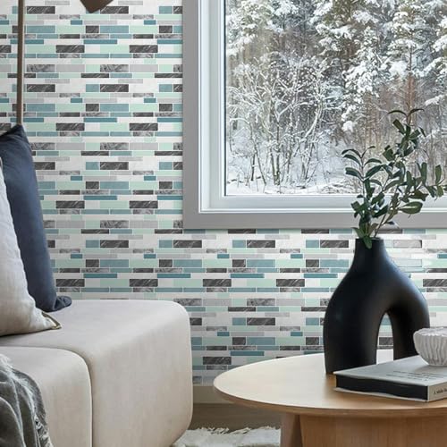 10-Sheet Peel and Stick Kitchen Backsplash Tiles - color: Blue Green