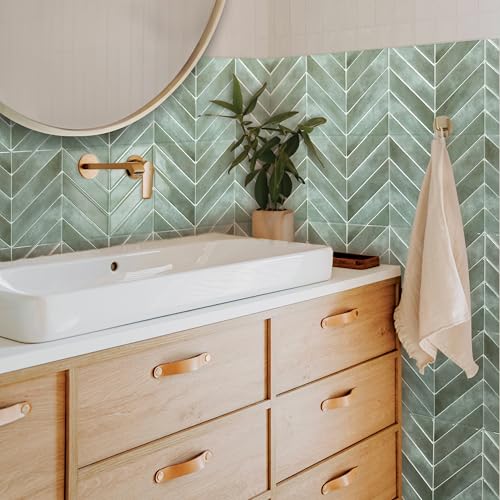 SMART TILES Peel and Stick Backsplash - 5 Sheets of 11.43" x 9" - 3D Adhesive Peel and Stick Tile Backsplash for Kitchen, Bathroom, Wall Tile - color: Solna Green