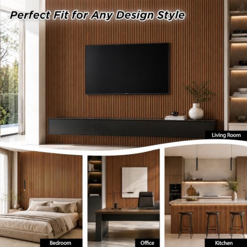 SMARTSTANDARD Wood Fluted Acoustic Wall Panels, 94x5.9in, 6 Pcs, Brown - color: Brown