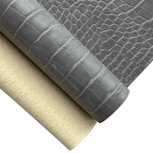 12" x 53" Glossy Embossed Crocodile Texture Faux Leather Roll Synthetic Leather Crafts Fabric for Wallets Keychains Handbags Making Sewing Crafts Material (Gray) - color: Gray