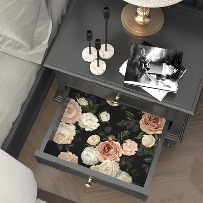 Laatse Dark Floral Rose Peel and Stick Wallpaper 17.5" x 118",Black/White - color: Pink&White, size: 118" x 17.5"