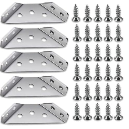 Universal Stainless Steel Furniture Corner Connector, Shelf Brackets 20PCS Silvery, for Furniture Corner Connectors, Wooden Furniture Triangle Stabilizer, Including 140 Screws.