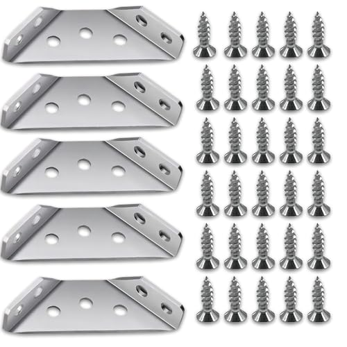 Universal Stainless Steel Furniture Corner Connector, Shelf Brackets 20PCS Silvery, for Furniture Corner Connectors, Wooden Furniture Triangle Stabilizer, Including 140 Screws.