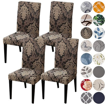 HZDHCLH Dining Chair Covers Set of 4 Stretch Chair Slipcovers Washable - color: Brown, size: 4 PCS