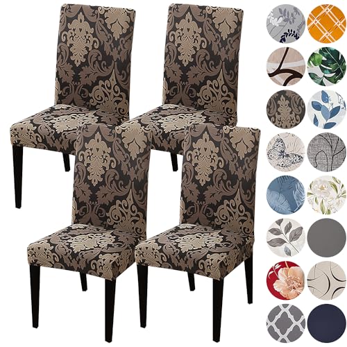 HZDHCLH Dining Chair Covers Set of 4 Stretch Chair Slipcovers Washable - color: Brown, size: 4 PCS