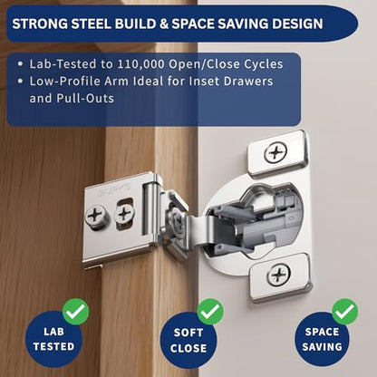 Burks 4 Pack 1-1/4" Overlay Soft Close Face Frame Cabinet Hinges - size: 1 1/4'' Overlay