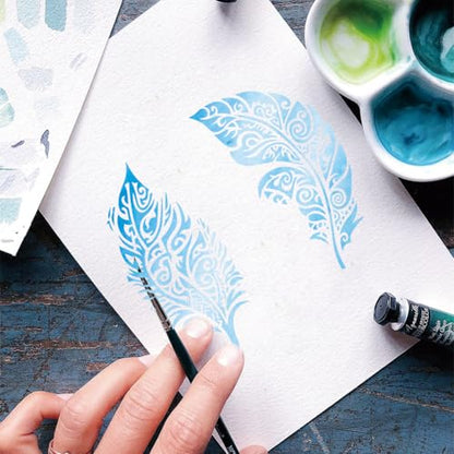 12 Pcs Painting Stencils, 12 Styles Feathers Pattern Stencil Templates Reusable Craft Templates for Painting on Wall Decor Fabric Wood Canvas - style: Feathers