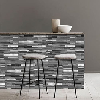 AULIGET 20 Sheets Peel and Stick Backsplash, Black & Grey Wood Look PVC Mixed Metal Stick on Backsplash Tiles for Kitchen - color: Black Grey Wood + Metal Silver, size: 20 Sheets, 6"x12"x0.12"