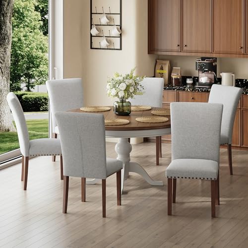 COLAMY Upholstered Parsons Dining Chairs Set of 4, Fabric Dining Room Kitchen Side Chair with Nailhead Trim and Wood Legs - Light Grey - color: F-lightgrey, size: Set of 4