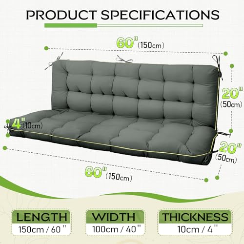 Oxford Fabric Swing Cushions with Backrest & Tie Straps for Patio Bench - color: Gray