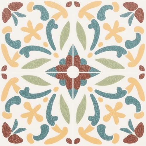 HOMETITUTE Floral Medallion Pattern 12x12 Inch Peel Stick Vinyl Tile - color: Multicolor With Earthy Tones