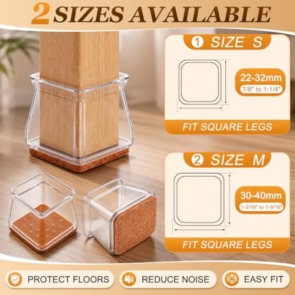 Wenqik 100 Pcs Square Chair Leg Floor Protectors Silicone Chair Leg Covers with Felt Pads Furniture Foot Cap for Hardwood Floors, Reduce Noise, Tile Wood Floor Protection Fit 1-3/16" to 1-9/16" - size: Medium