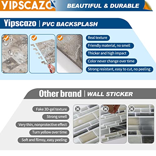 Yipscazo Peel and Stick Stone Metal Backsplash, Stick on Tiles for Backsplash Kitchen (Brown Stone Rock, 5-Pack) - color: Brown Stone Rock