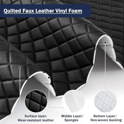 SmoothNovelty 5.4 Yards Diamond Quilted Vinyl Headliner Material 55 in Wide Faux Leather with Foam Backed 2" x 3" Diamonds Pattern Fabric for Car Furniture Upholstery(Black) - color: Black, size: 5.4 Yards