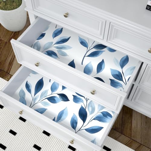 Serene Blue Natural Botanical Peel and Stick Wallpaper 17.5" x 393" - color: White/Blue, size: 17.5" x 393"