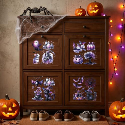 16 Pcs Halloween Rub on Transfers for Crafts Furniture DIY - color: Halloween Cat