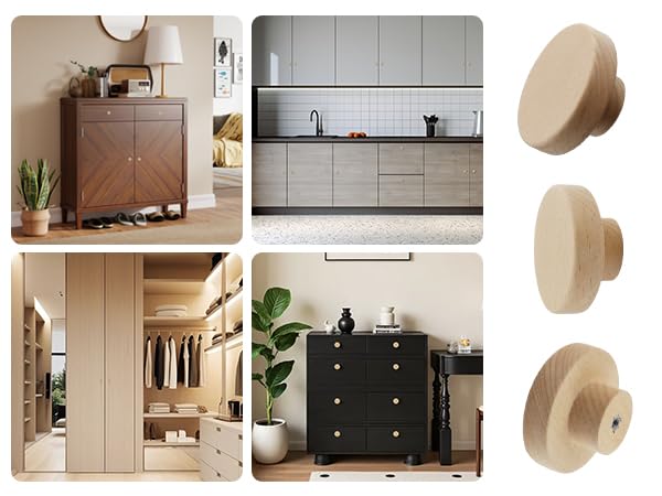 Dnyta 12Pcs 2"×1" Wooden Single Hole Knobs Round Drawer Knobs for Kitchen