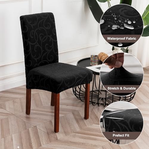 Waterproof Dining Room Chair Covers, Stretch Parsons Chair Slipcovers - color: Black, size: Regular-2 Pack